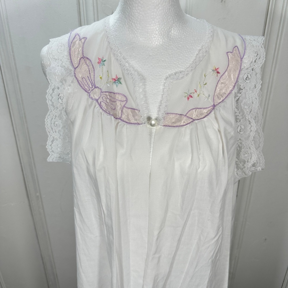 Vintage 70s 80s Marlinda Movie Star Nightgown M Lace Embroidered Bridal